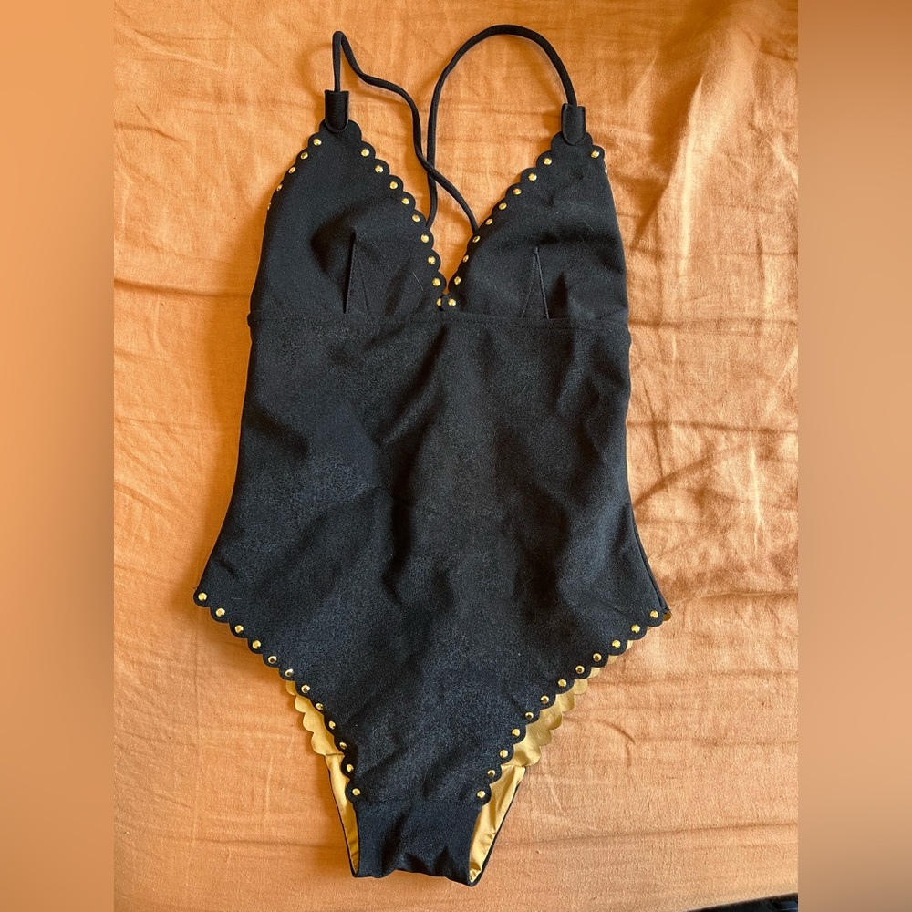 Black Textured One Piece with Gold Studs - Helen of Troy / Despi